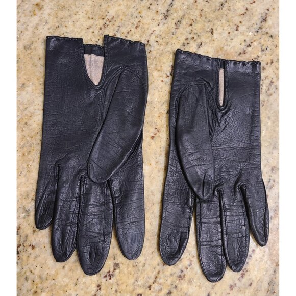 Vintage Womens Size S Black Leather Formal 7.5" Short Gloves - Picture 5 of 16